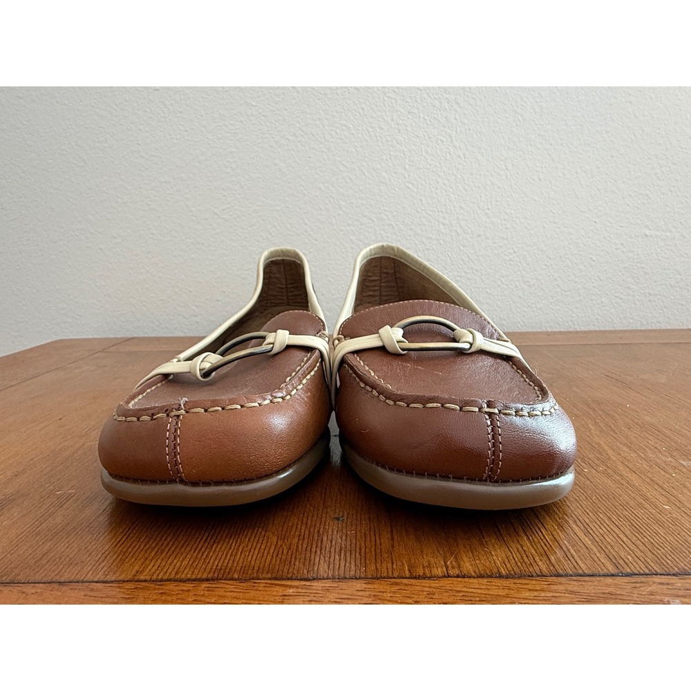 Aerosoles Womens Brown Leather Bit Loafers Cream Trim Size 8 Low Block Heel - Picture 4 of 7